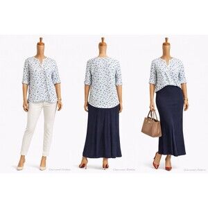 Croft & Barrow Women’s XXL Floral Long Sleeve Blouse Blue White Henley Top